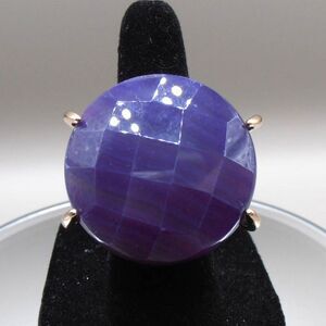 Chunky Faceted Purple Cocktail Ring | Bold Statement Size 5.75 Gold Tone